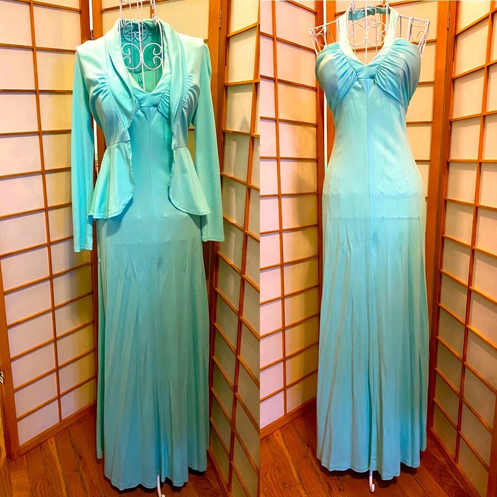 Turquoise blazer & maxi Dress suits